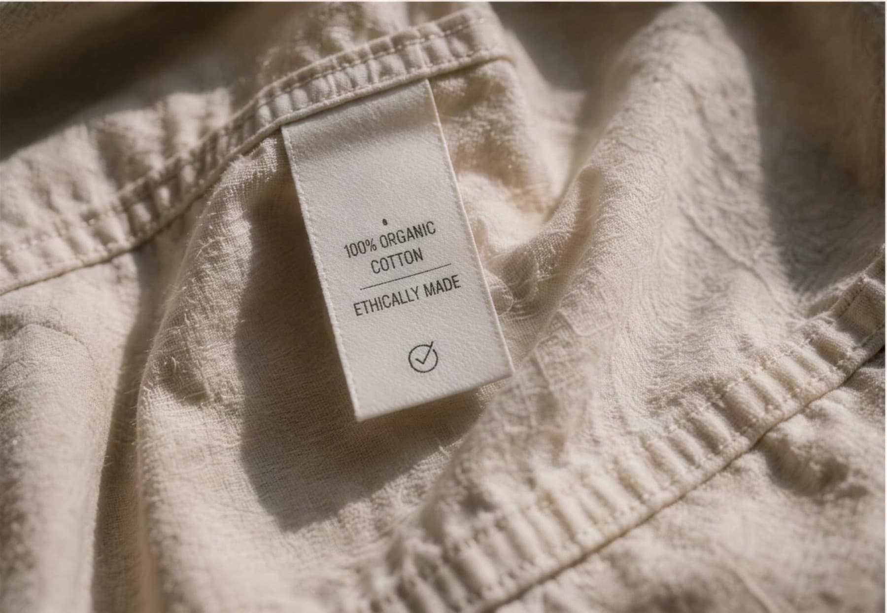 An organic cotton label stitched into a garment